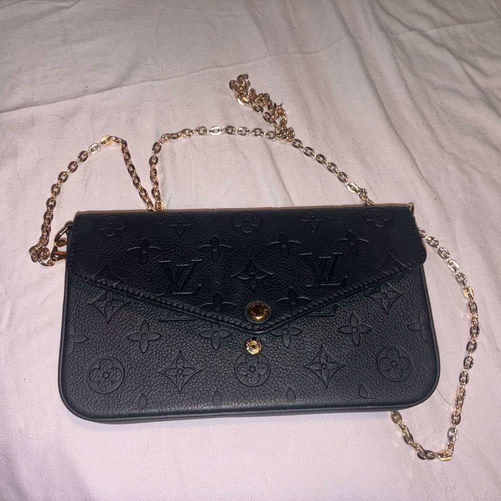Louis Vuitton Black Clutch with Gold Chain